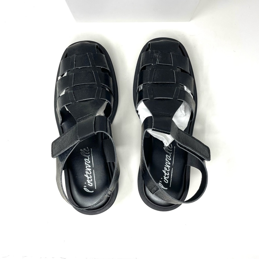 l’Intervalle Black Naplack Leather Gandalfo Fisherman Sandals Size 39 8.5 - Picture 5 of 13